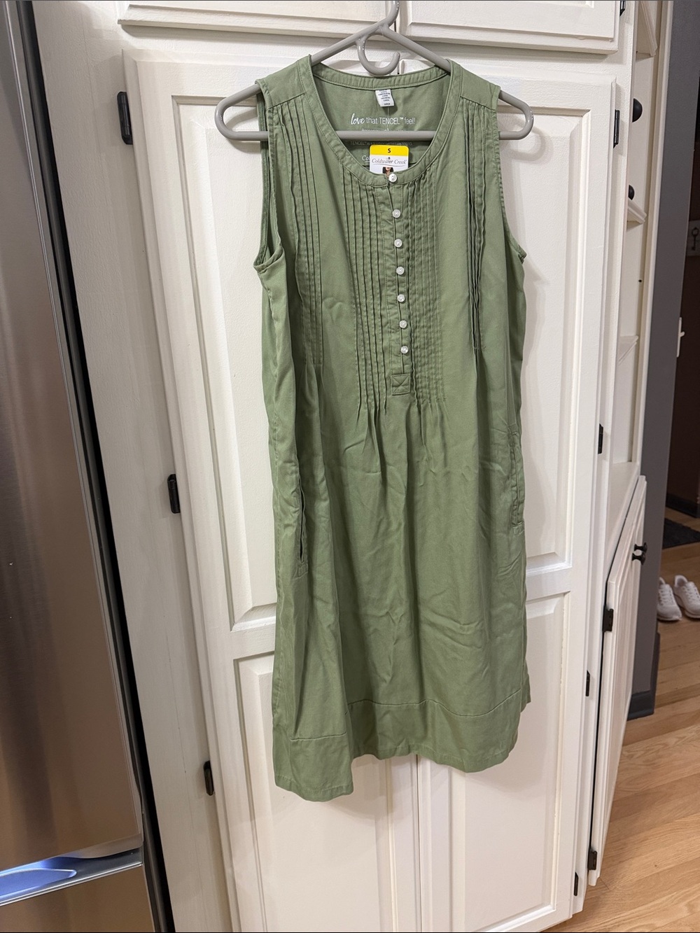 Coldwater Creek Olive Green Sleeveless Pintuck Button Dress
